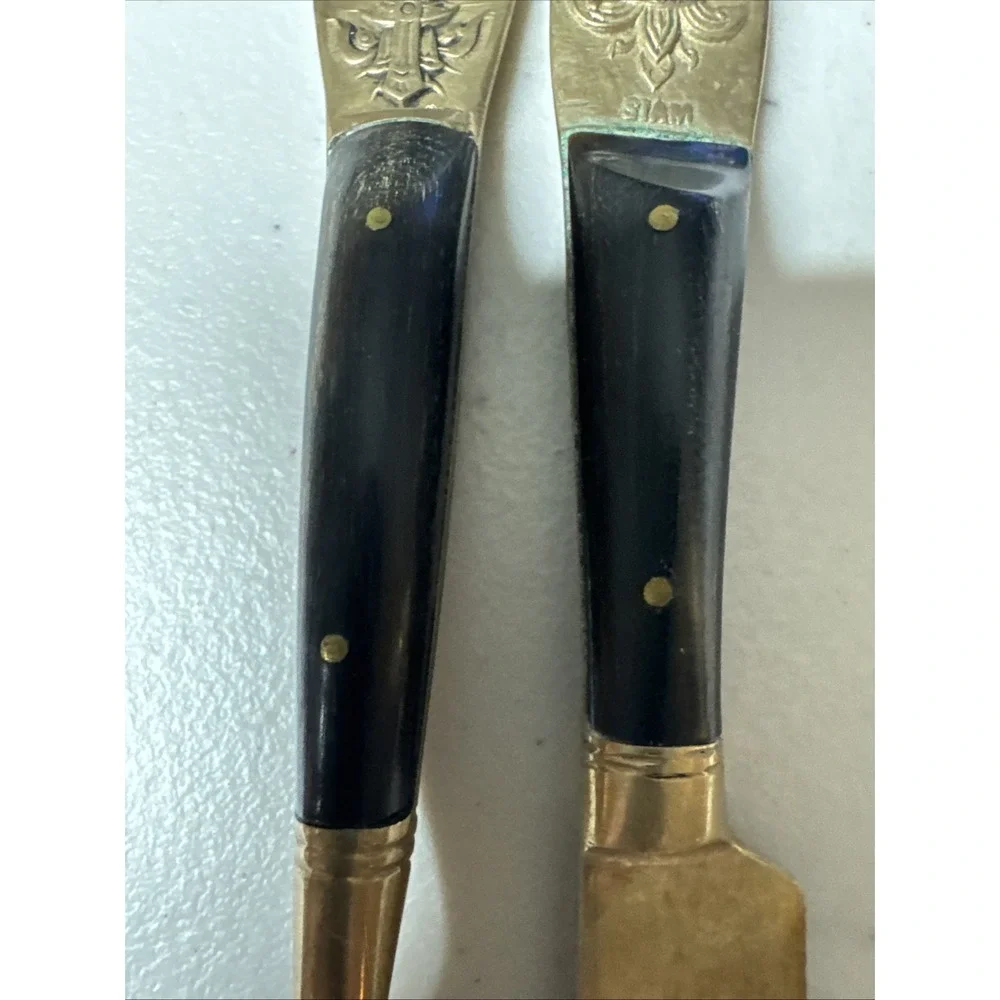 Siam Thailand Praying Buddha Brass Wood Fork Knife‎ 6